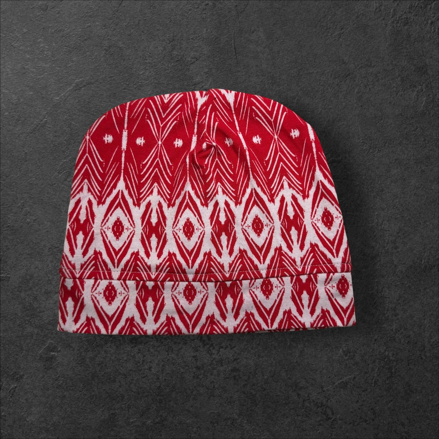 Red Geometric Lightweight Slouch Beanie – Upcycled Everyday Hat