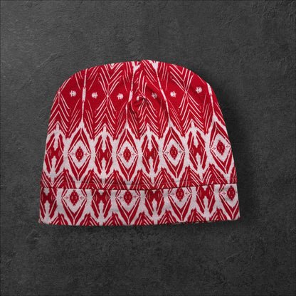 Red Geometric Lightweight Slouch Beanie – Upcycled Everyday Hat